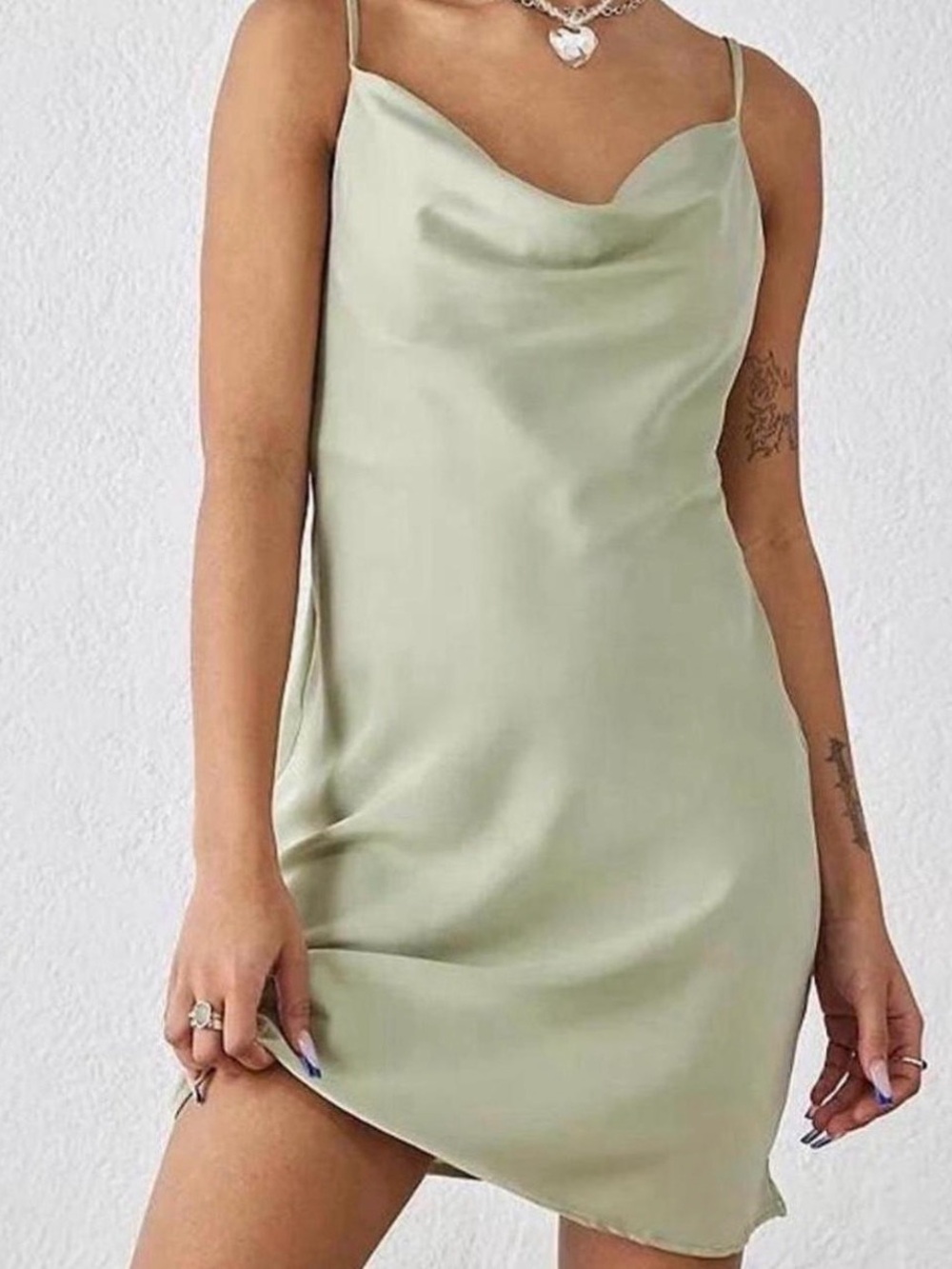 Urban Outfitters sage green satin slip dress